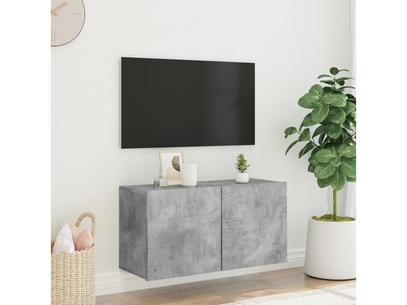  Meuble tv - banc tv - meuble de rangement mural gris béton 80x30x41 cm  - Conforama C