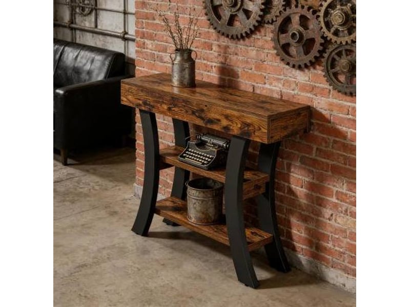  Table console 105x30x80 cm avec rangements ouverts mdf métal noir et marron rustique  - Conforama D