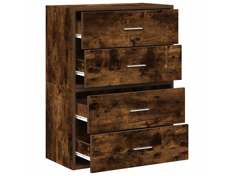 Lot de 2 armoire à tiroirs, commode avec 4 tiroirs chêne fumé bois d'ingénierie  - Conforama E