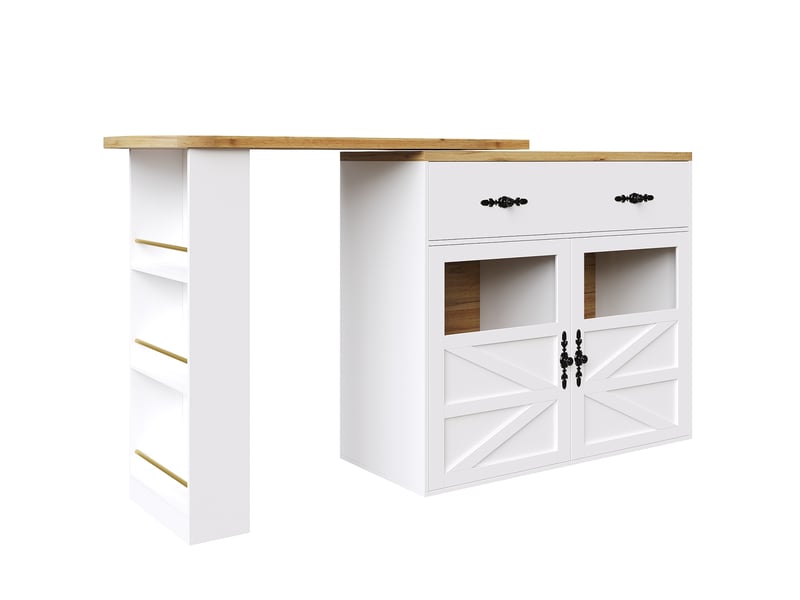 Table de bar extensible 138-204 x 39 x 104 cm blanche en mdf, pivotante avec rangements pour repas et bureau - Conforama D