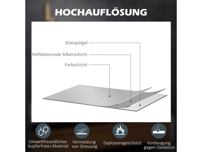  Miroir de salle de bain led kleankin avec grossissement x3 et fonction tactile, 80 x 60 cm, 3 couleurs d'éclairage, antibuée  - Conforama D