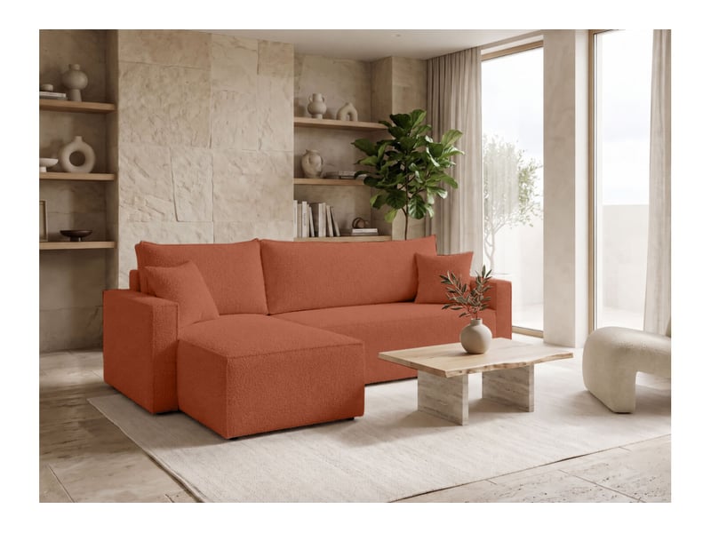  Farah - canapé d'angle reversible convertible 4 places accoudoirs slim en tissu bouclettes généreuses  - Conforama B
