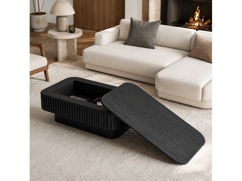  Table basse 98x60x35 cm avec rangement caché, mdf noir  - Conforama B