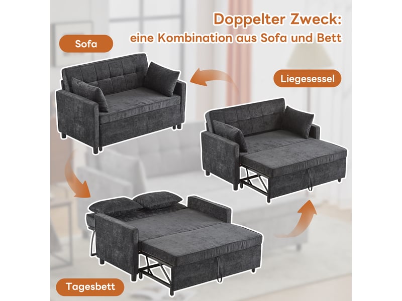  Canapé-lit,142x79x85 cm,2 places avec dossier réglable,chenille,noir antique  - Conforama E