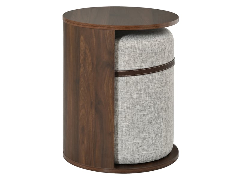  Table d’appoint ronde avec pouf et rangement, finition bois, meuble moderne pour salon  - Conforama D