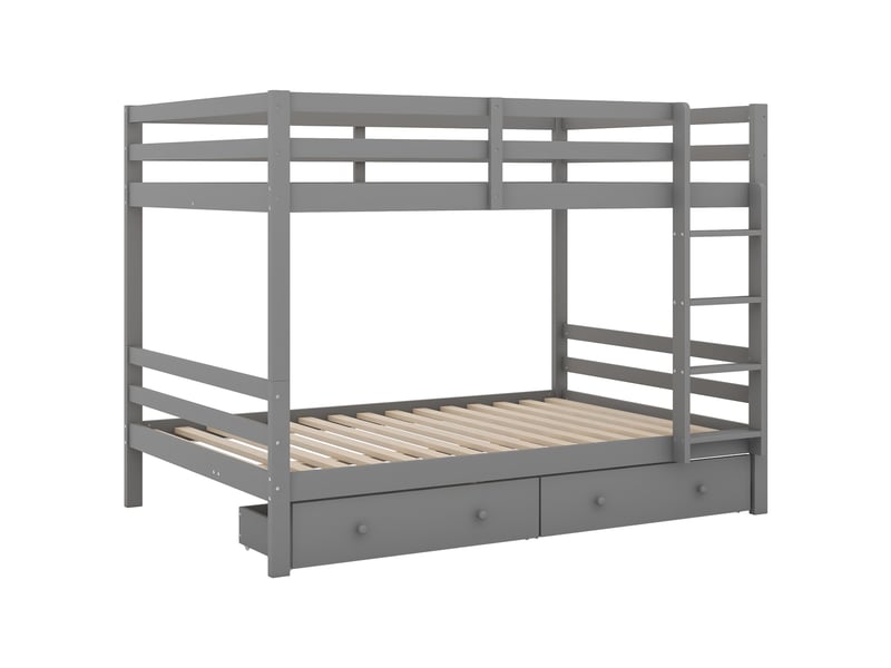  Lit superposé enfant 140x200 cm gris avec tiroirs de rangement et garde-corps hauts – rangement pratique  - Conforama A