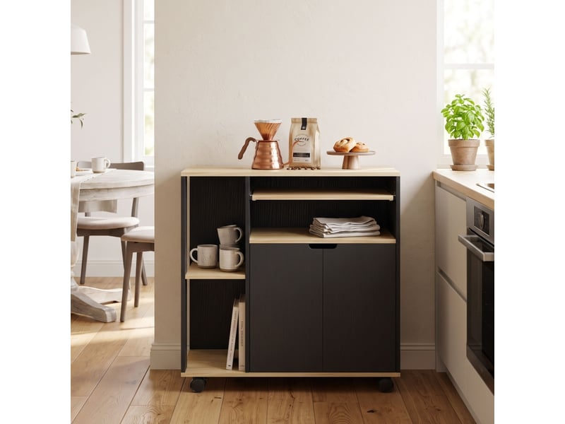  Desserte de cuisine avec 1 armoire à 2 portes, étagère réglable et roulettes freinées, pour cuisine, 80 × 40 × 82 cm  - Conforama C