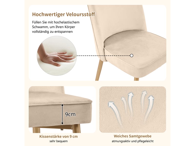  Lot de 6 chaises de salle à manger en velours beige, pieds en métal doré N620P193173W-6 - Conforama E
