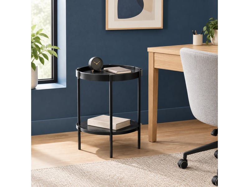  Table d’appoint ronde à 2 plateaux 44x44x48 cm noire en bois et mdf  - Conforama D