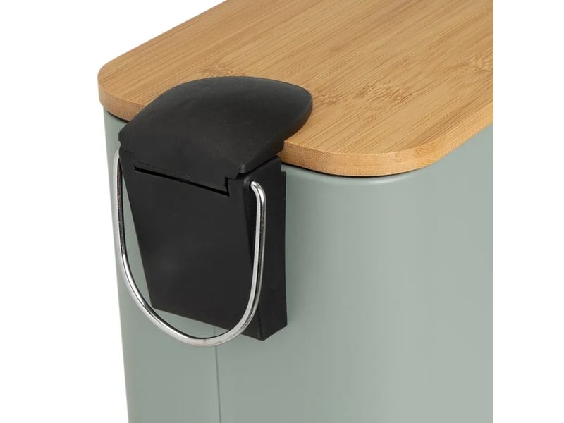  Poubelle à pédale en métal vert sauge et couvercle en bambou naturel avec seau intérieur amovible, capacité 5l - longueur 25 x profondeur 14 x hauteur 27 cm  - Conforama E