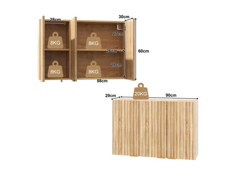  Armoire mural de cuisine 90x29x60 cm en mdf naturel avec 3 portes  - Conforama C