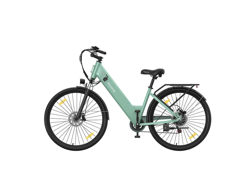  Velopro c1 vélo électrique 250w 36v 13ah 27.5*1.95 cadre ouvert adulte vélo de ville pour trajets quotidiens avec porte-bagons arrière écran lcd couleur capteur de vitesse frein à disque mécanique 7 vitesses 25kmh  - Conforama B