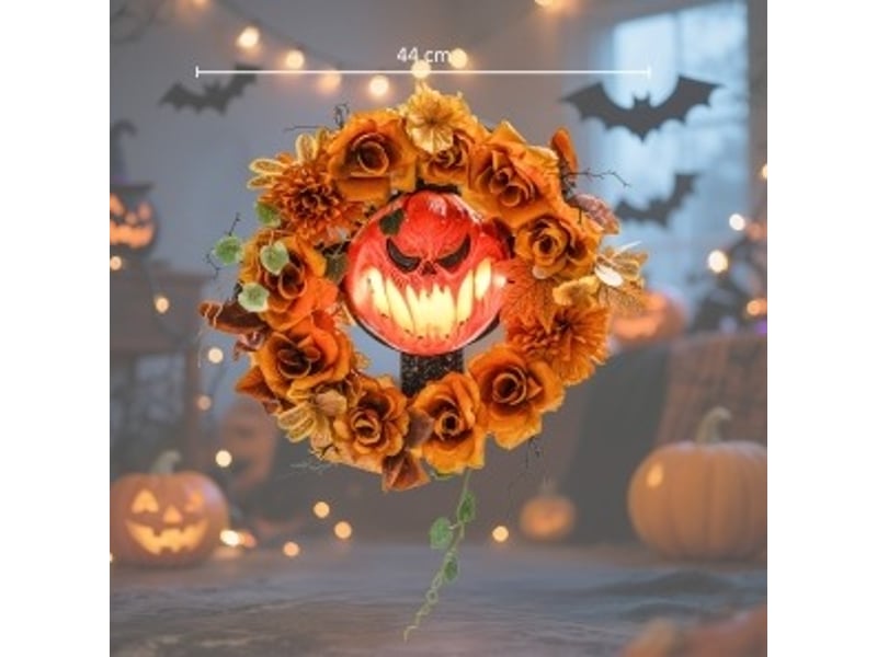  Couronne décorative d'halloween 44x9x44 cm orange en plastique et acier, 44 led, décoration à suspendre  - Conforama C