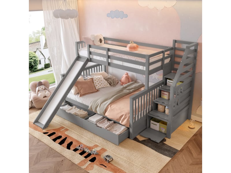  Lit superposé 140x200(90x200) cm coloris gris pin lit enfant gris - Conforama E