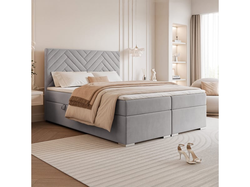  Lit coffre nerea - 160x200 cm - avec matelas et surmatelas - velours doux - gris NEREA - Conforama B