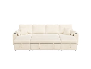 Canapé-lit quatre places en forme de u - avec porte-gobelet intégré - avec étagères latérales - équipé d'une interface usbtype-c - beige
