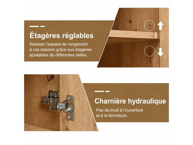  Buffet industriel 3 portes et 3 tiroirs 150x35x75.9 cm noir et bois  - Conforama R
