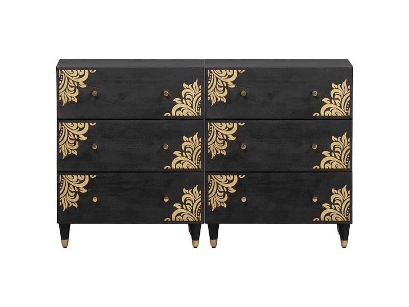  Lot de 2 buffet, meuble de rangement salon 60 x 33 x 75 cm bois de mangue massif noir  - Conforama E