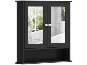 Meuble de salle de bain avec miroir, armoire murale à 2 portes, étagère ouverte, étagère réglable, 56 x 13 x 58 cm, noir