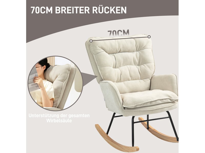  Fauteuil à bascule tcqpz avec accoudoirs, aspect chenille beige, assise 53 cm, charge 120 kg, 71 x 98,5 x 97 cm  - Conforama D