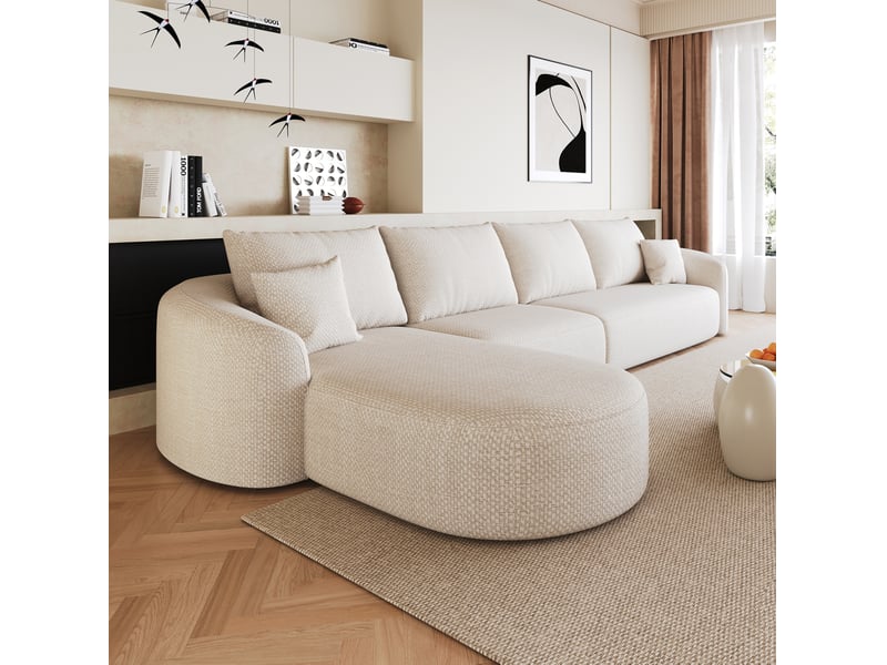  Canapé d'angle tcqpz 336 x 168 cm 5 places modulaire compressé sans montage tissu chenille blanc  - Conforama D