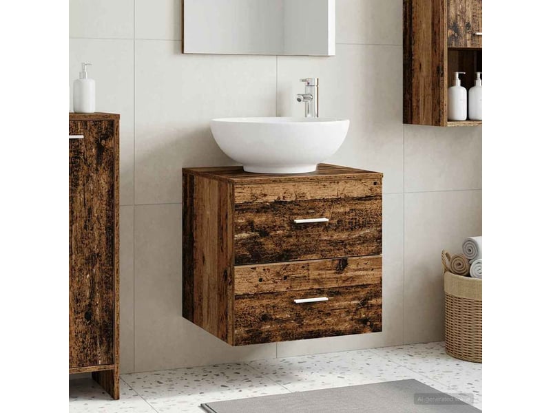 Vanité de lavabo mural, meuble de rangement bois ancien 49.5x44.5x66.5 cm - Conforama B