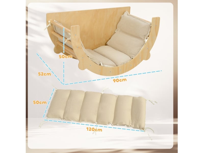 Arche d'escalade enfant 90 x 52 x 50 cm en bois, avec coussin, balançoire et table de jeu, 18 mois à 4 ans - Conforama C