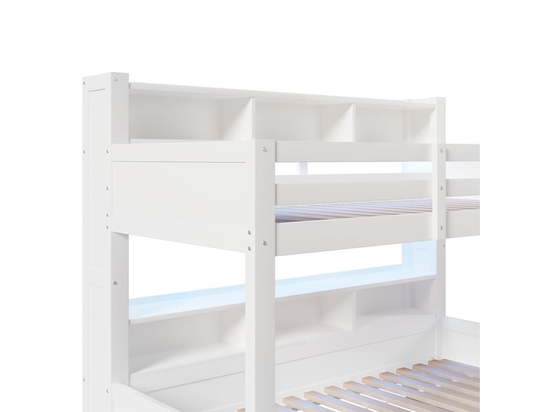 Lit superposé 90x200 cm et 140x200 cm, avec tiroir et led, en bois, blanc, sans matelas - Conforama E