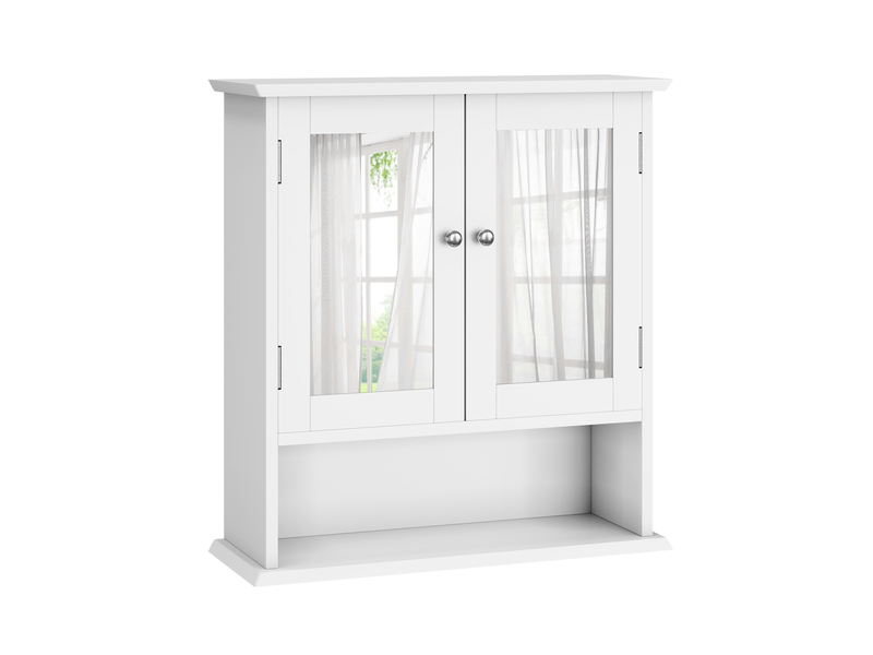  Armoire de salle de bain murale avec miroir, étagères réglables et niche ouverte, en mdf blanc, 54,6 × 19,8 × 60 cm  - Conforama A