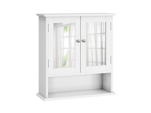 Armoire de salle de bain murale avec miroir, étagères réglables et niche ouverte, en mdf blanc, 54,6 × 19,8 × 60 cm