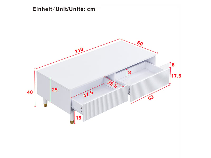  Table basse blanche avec 2 tiroirs et éclairage led multicolore  - Conforama E