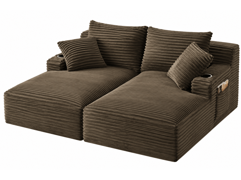  Canapé 2 places convertible en double méridienne, assise à ressorts, porte-gobelets, velours côtelé, marron OMNIGLINT TRADING LTD - Conforama A