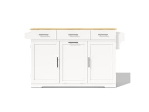 Îlot de cuisine avec plan rabattable 3 tiroirs en mdf blanc et naturel 136x75x92 cm