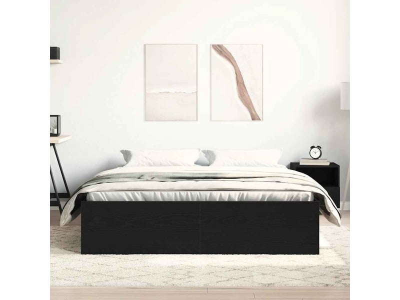  Lit double- lit adulte -  cadre de lit sans matelas en chêne noir 150x200 cm bois d'ingénierie  - Conforama B