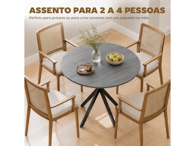  Table à manger ronde pour 2 personnes avec plateau aspect bois et piètement croisé en acier, gris  - Conforama D