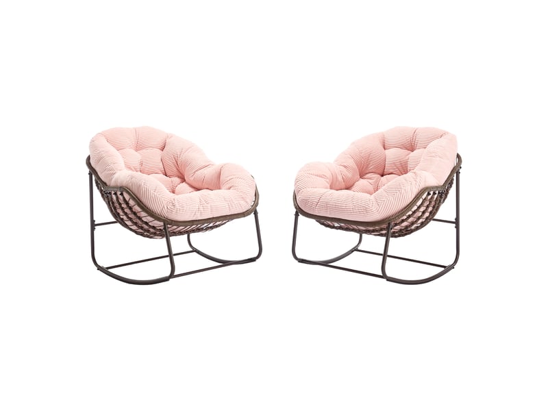  Fauteuil à bascule extérieur,106x90x78 cm,avec coussin,rotin synthétique,rose  - Conforama D