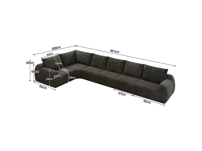  Canapé d'angle gris foncé 6 places 401 cm - tissu chenille mousse haute élasticité sans montage  - Conforama C