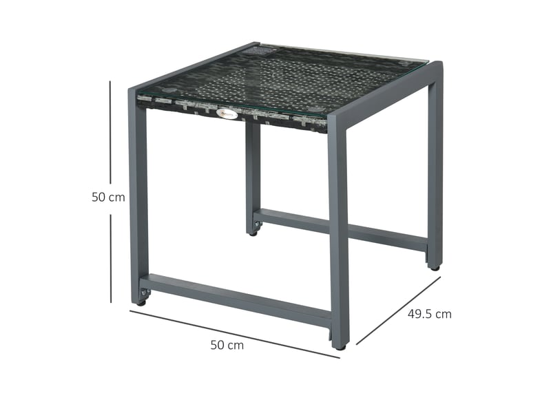  Table de jardin bistrot carrée en résine tressée et verre trempé, pour balcon et terrasse, grise, 50 × 49,5 × 50 cm  - Conforama E