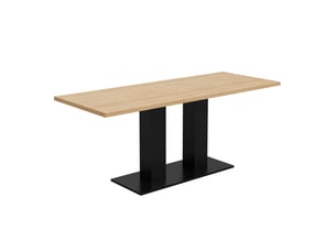 Table de salle à manger extensible 4 à 8 personnes, plateau épais, double piètement, mdf naturel, 140-180 × 70 × 75 cm