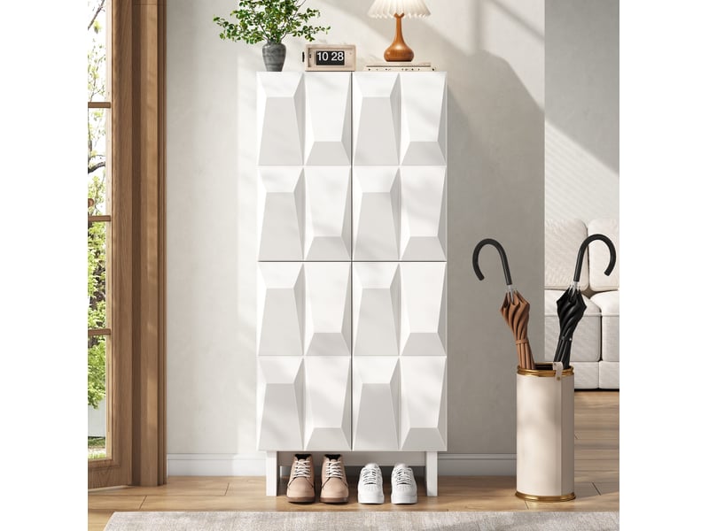 Meuble à chaussures et buffet compact 60,5 x 34 x 135,5 cm – blanc – rangement modulable - Conforama D