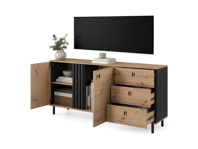  Crédence haradali, buffet 3 tiroirs, 165x40x82h cm chêne marron nœuds Haradali - Conforama A