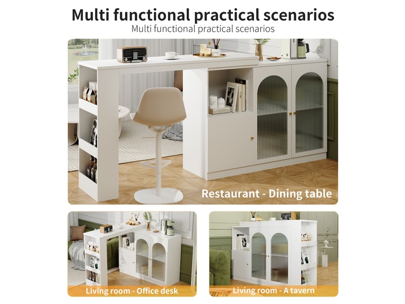  120 x 40 blanc table de bar extensible avec rangement, design moderne, structure fonctionnelle pour cuisine et salle à manger  - Conforama D