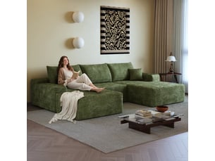 Canapé d'angle, canapé modulable, assise profonde, livré monté, design moderne, 270 cm, pour salon, chambre, vert, appartement