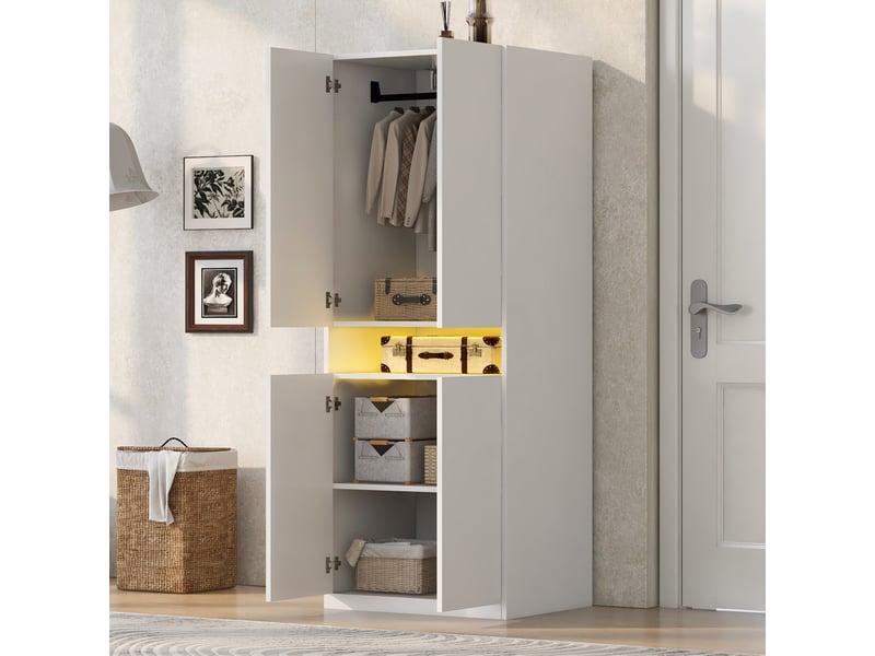  Armoire 2 portes 70x55x180 cm blanche avec niche led et penderie  - Conforama B