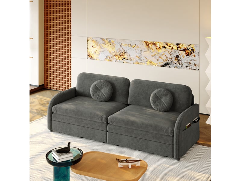 Canapé 3 places 3-en-1 convertible 206x84x90 cm en chenille gris - Conforama R