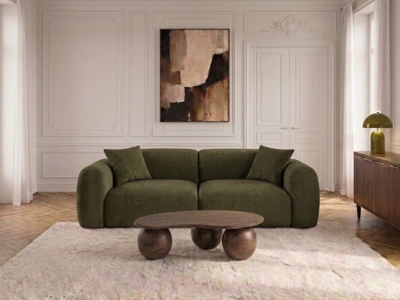  Bobochic canapé droit fixe 3 places siena tissu chenille vert SIENA - Conforama B