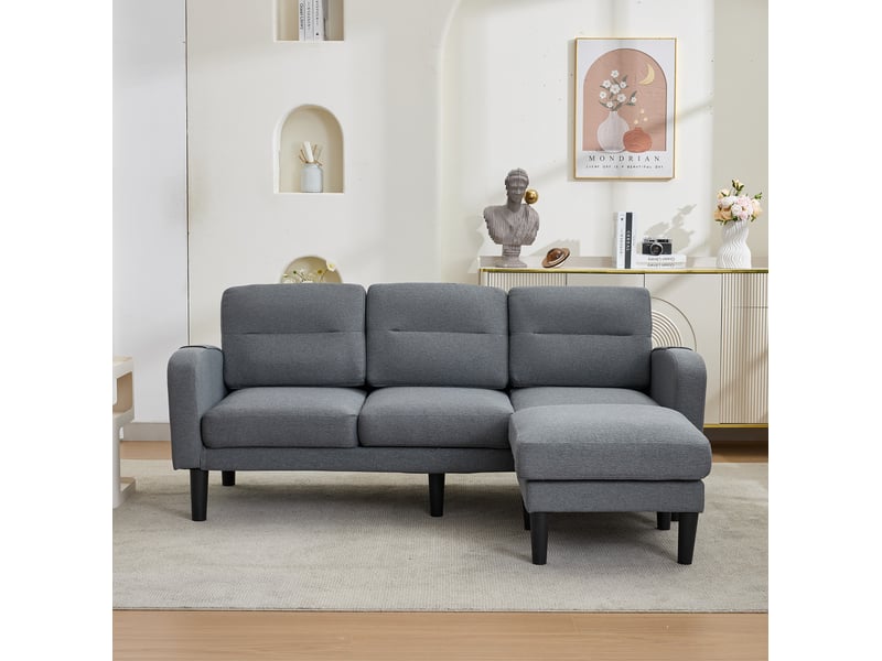  Canapé d’angle 3 places 204x136 cm – gris – méridienne droite, 6 compartiments de rangement  - Conforama B