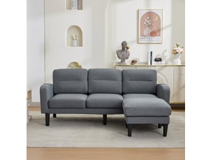Canapé d’angle 3 places 204x136 cm – gris – méridienne droite, 6 compartiments de rangement