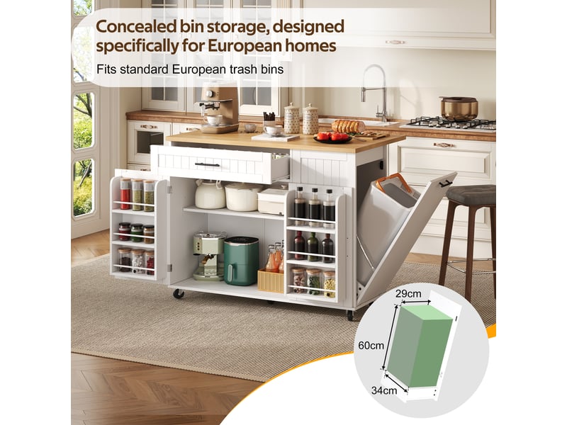 Îlot de cuisine mobile,130x70x93 cm,avec plan rabattable,mdf,blanc - Conforama E