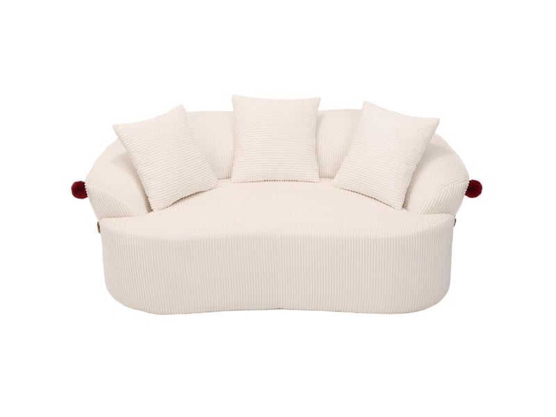 Canape droit 2 places compressé 163x93x68 cm en mousse et velours côtelé couleur incurvé blanc, design moderne - Conforama A